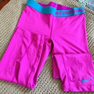 Nike Hot Pink Compression Leggings with Teal Stitching